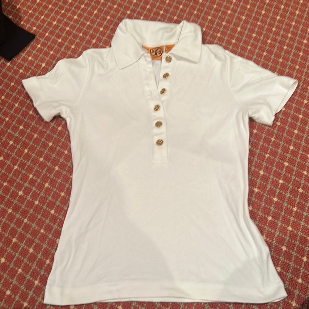 Tory Burch white button tee size small